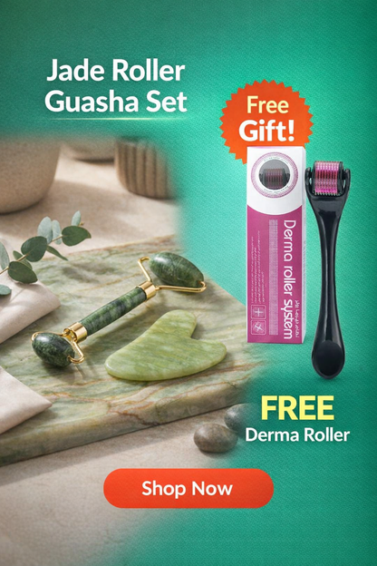 Gua Sha Facial Tool 3 in 1 | Free Derma Roller | Jade Roller + Guasha + Free Gift