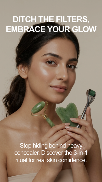 Gua Sha Facial Tool 3 in 1 | Free Derma Roller | Jade Roller + Guasha + Free Gift